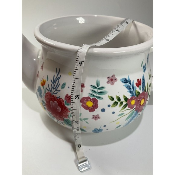 Floral Teapot Ceramic Rose White w/ Blue & Pink Flowers - Picture 8 of 8